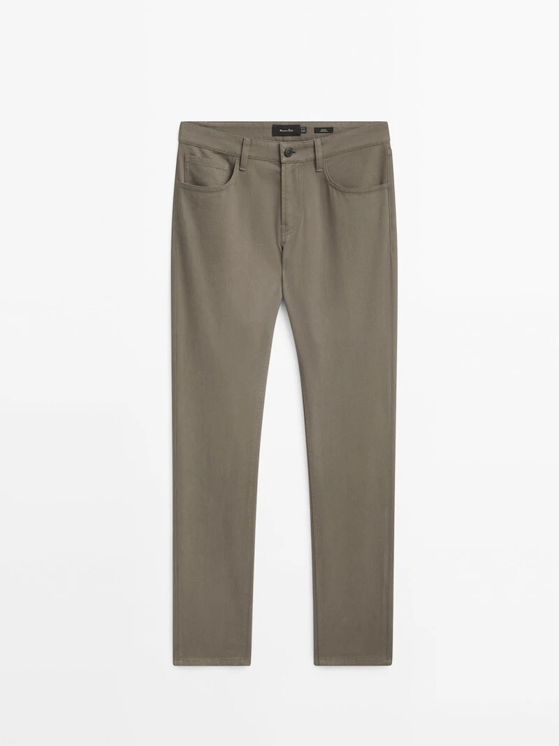 

Брюки узкого кроя из денима с начесом из хлопка Massimo Dutti, норка