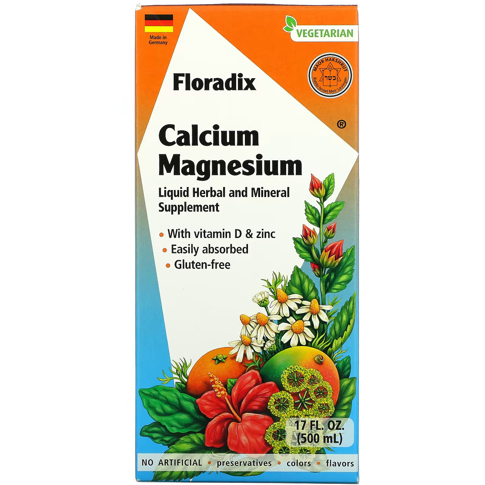 Gaia Herbs, Floradix, Calcium Magnesium, 17 fl oz (500 ml) lifetime vitamins original calcium magnesium citrate plus vitamin d 3 grape 16 fl oz 473 ml