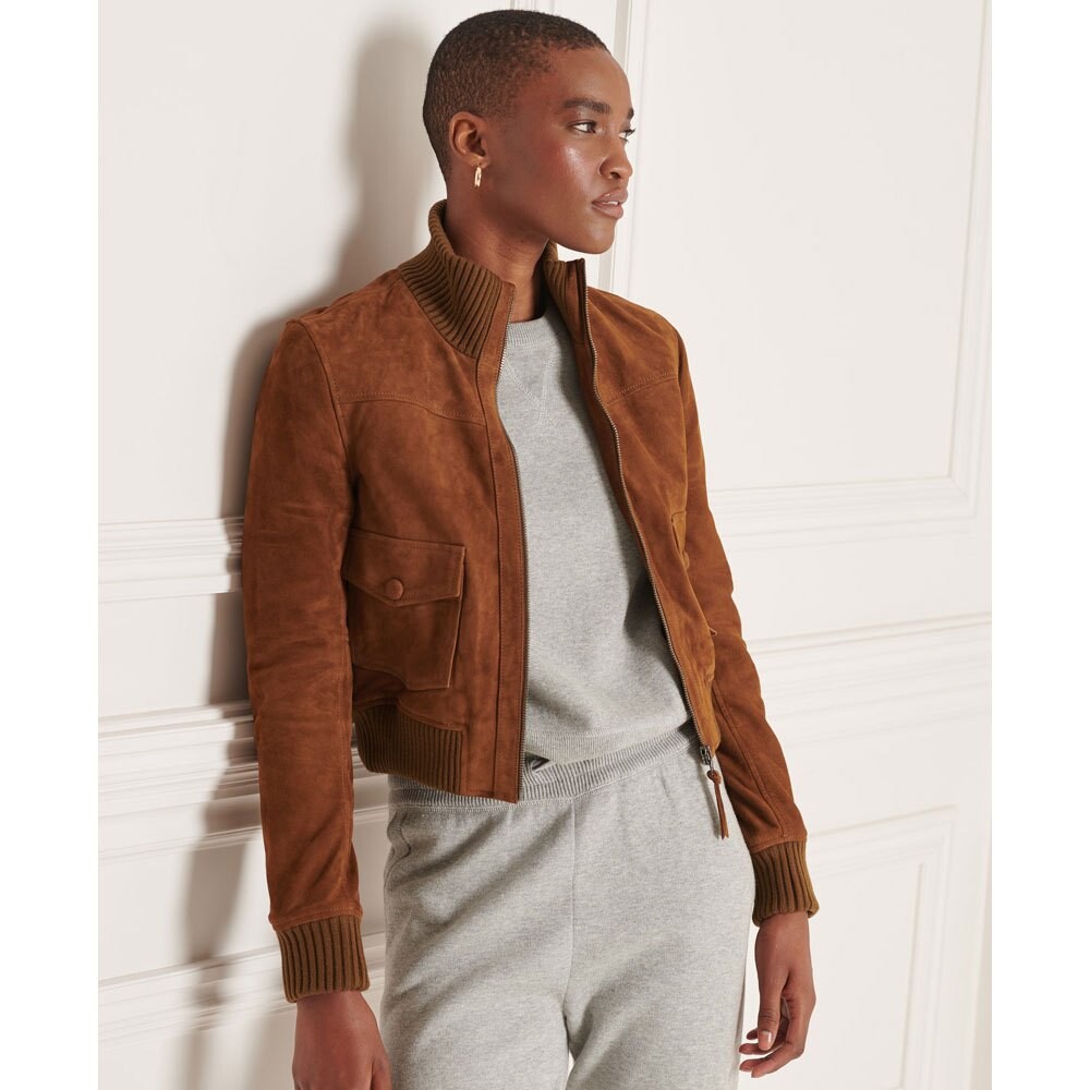 

Куртка Superdry Studios Knit Collar Suede Bomber, коричневый