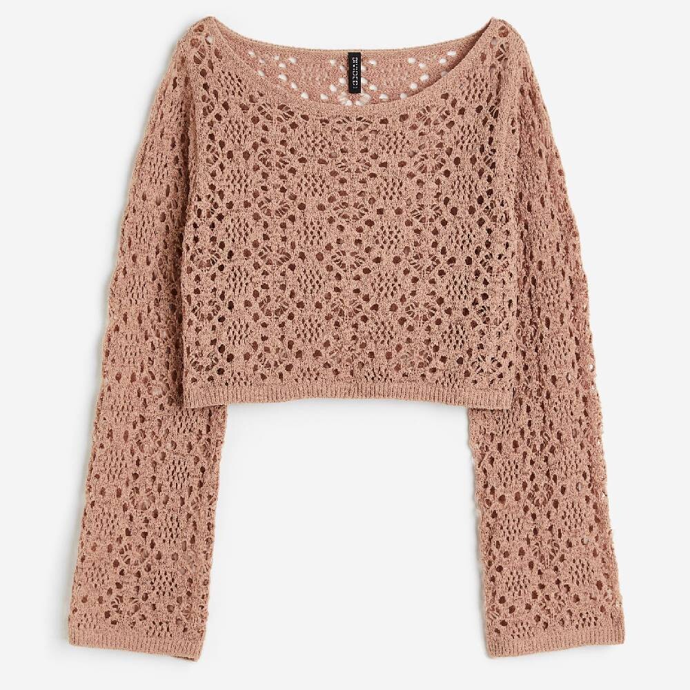 

Свитер короткий ажурный H&M, бежевый