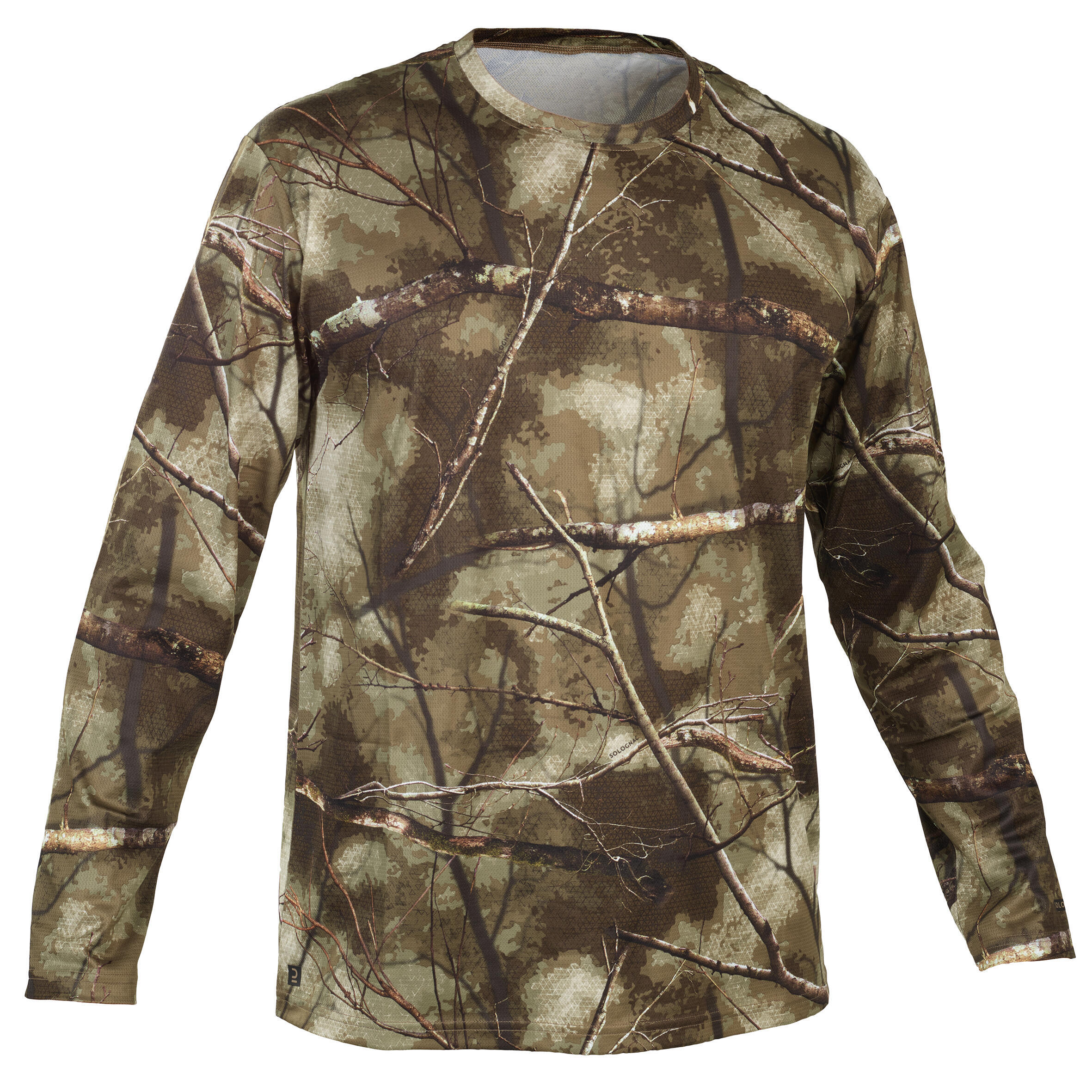 Охотничья рубашка с длинными рукавами 100 TREEMETIC дышащий камуфляж SOLOGNAC, камуфляж