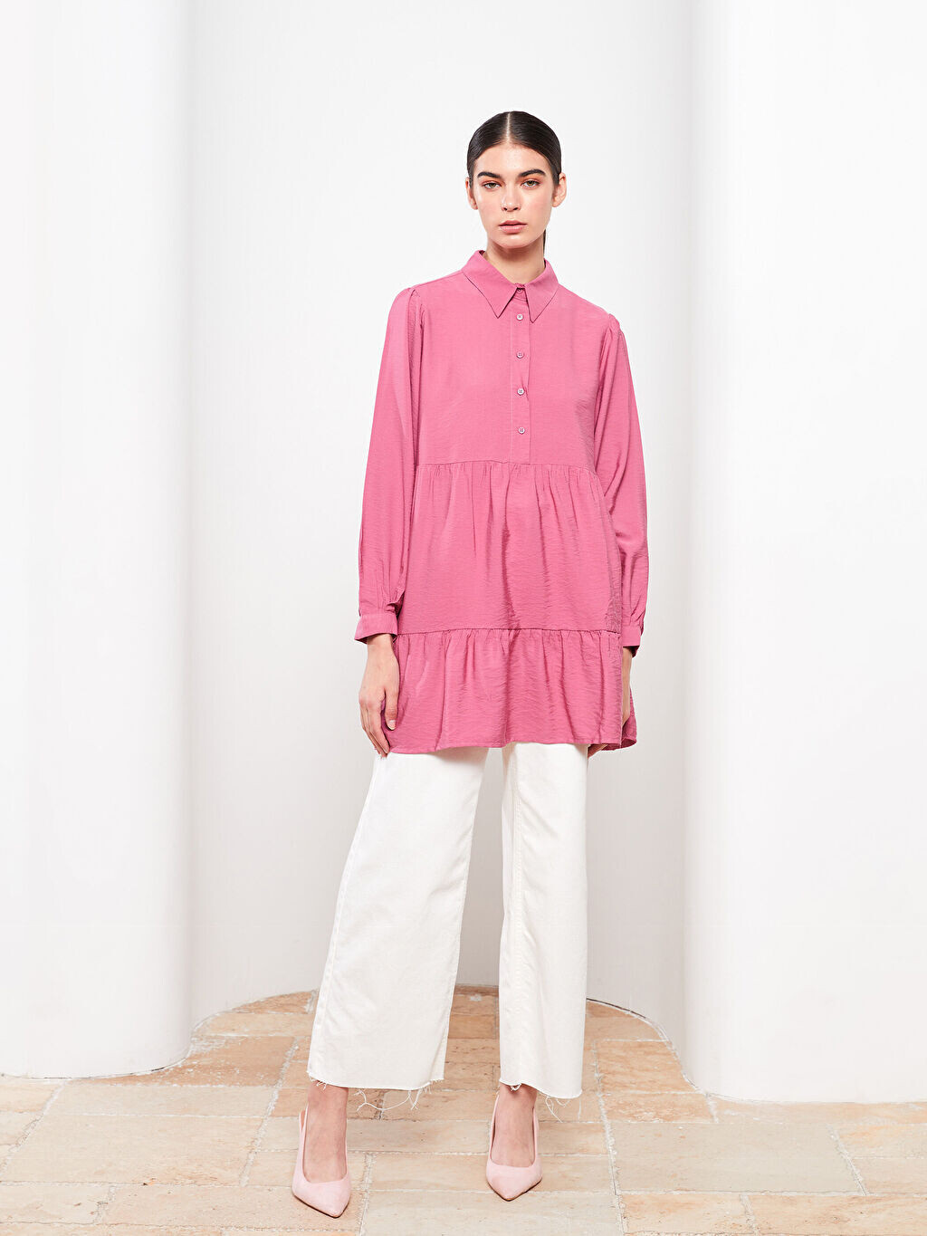 

Женская туника с прямым воротником и длинными рукавами LCW Modest