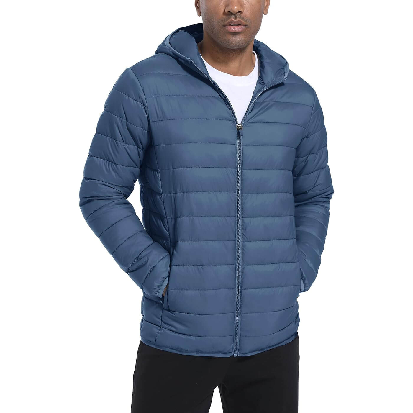

Утепленная легкая куртка с капюшоном Tacvasen Puffer Water-Repellent Windbreaker, серо-голубой, Синий