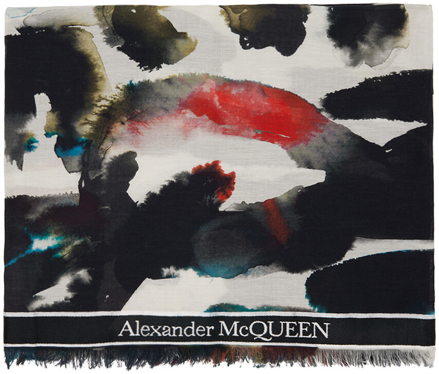

Шарф с акварельным граффити из многоцветной ленты с кромкой Alexander McQueen