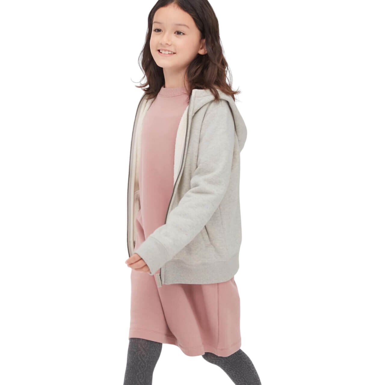 

Толстовка Uniqlo Kids Pile Lined Zipped Hooded, светло-серый