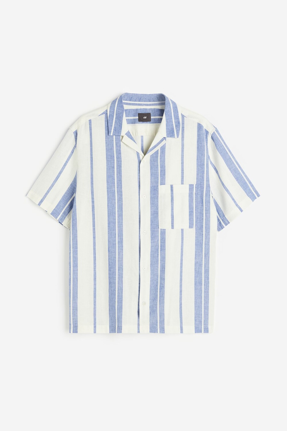 

Рубашка H&M Regular Fit Linen-blend Shirt, синий, белый