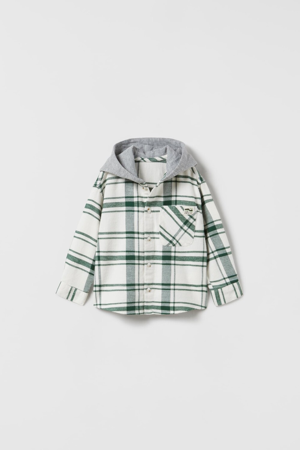 

Рубашка с капюшоном в клетку ZARA, зеленый/белый