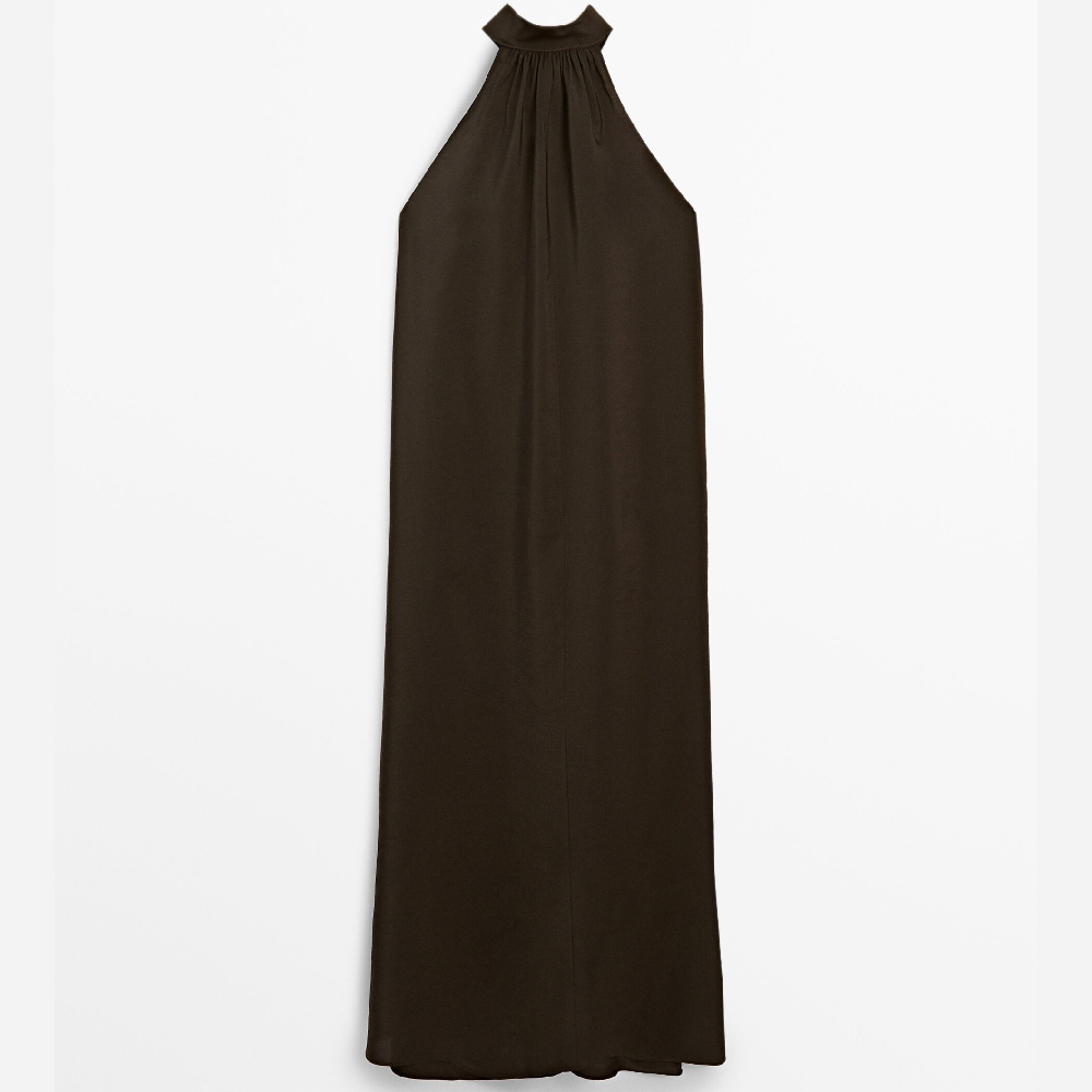 Платье Massimo Dutti Long Halter, шоколадный цена и фото
