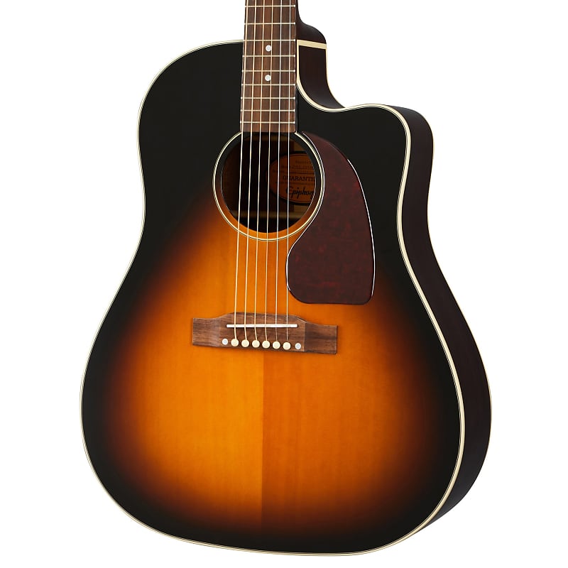 Epiphone вдохновлен электроакустической гитарой Gibson J-45 EC, выдержанной в винтажном стиле Sunburst Epiphone Inspired by Gibson J-45 EC -Electric Guitar Aged