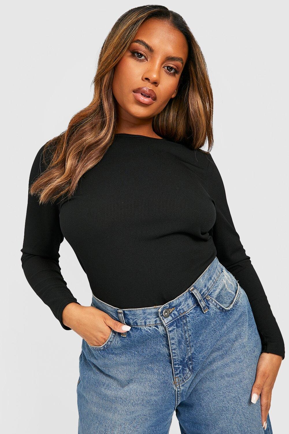 

Боди plus rib с круглым вырезом Boohoo, черный