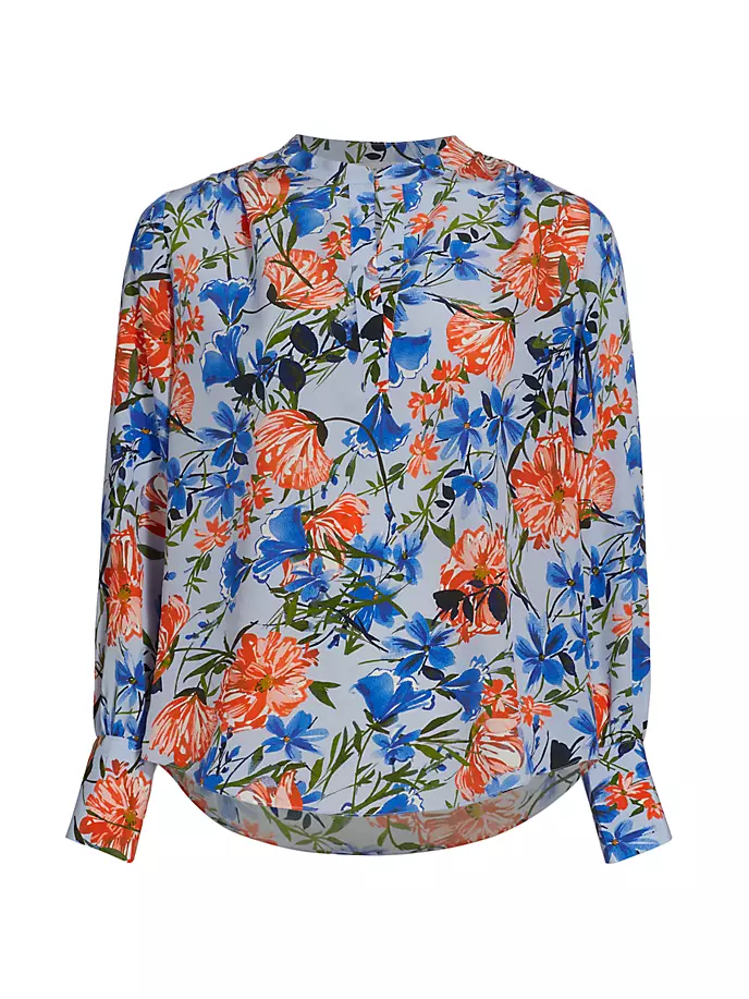 Шелковая блузка с цветочным принтом Elie Tahari, синий