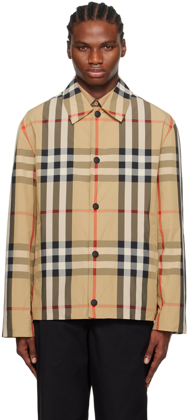 

Архив бежевой куртки-рубашки в клетку Burberry, Бежевый