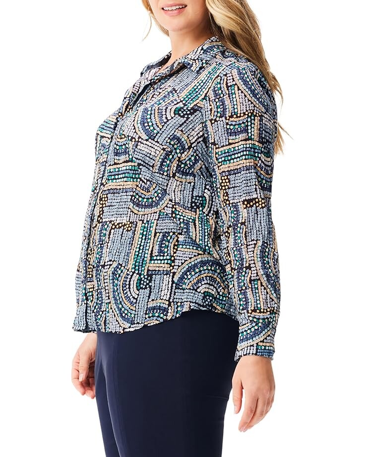 Рубашка NIC+ZOE Mosaic Mix Crinkle Shirt, синий мульти