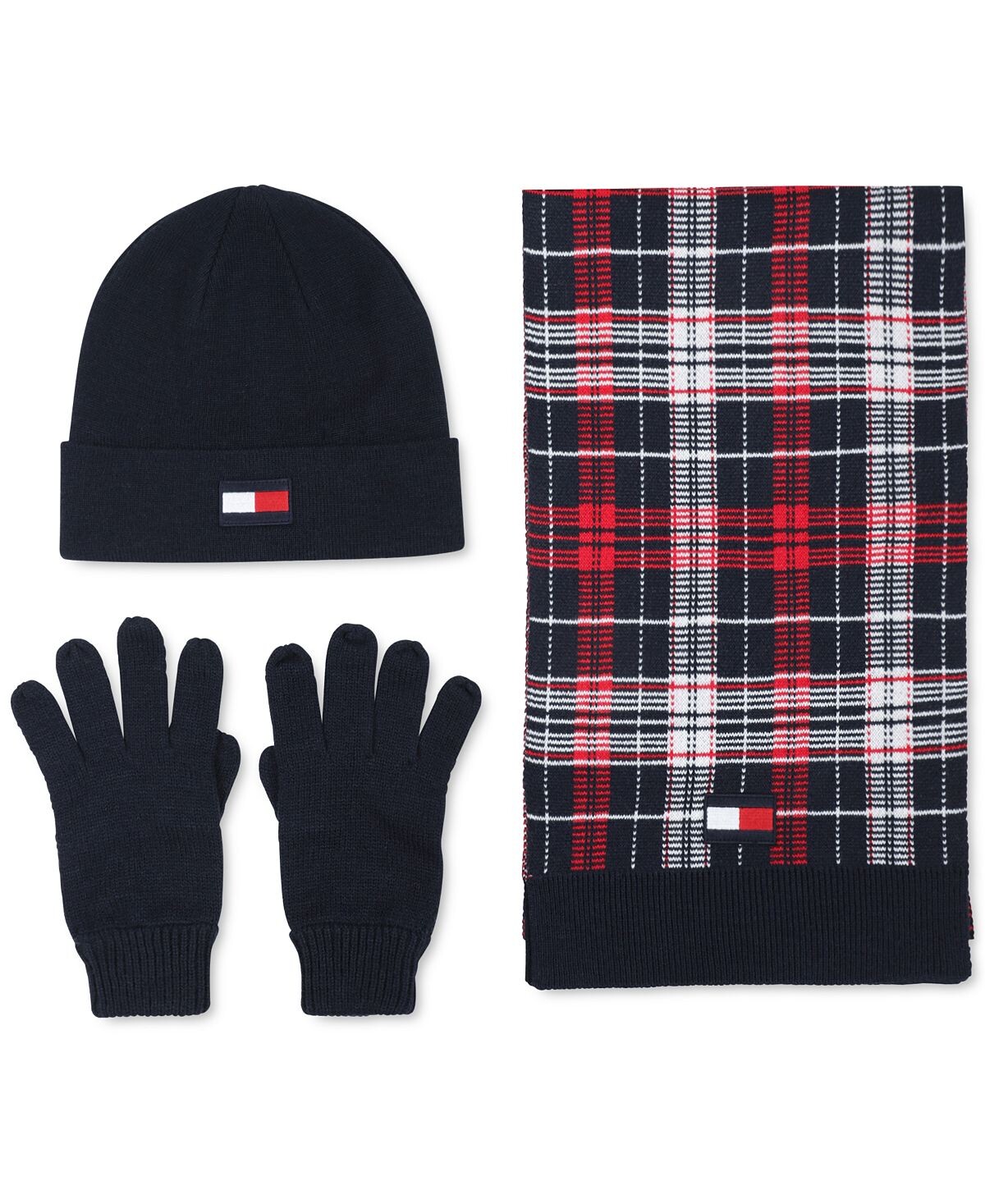 

Мужской комплект из шарфа в клетку, шапки с логотипом и перчаток Tommy Hilfiger