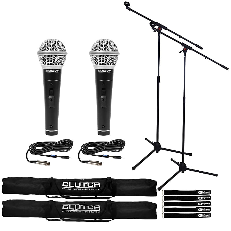 Вокальный микрофон Samson Microphone Boom Stand Clip Holder Foldable Tripod Clutch w Bag, Vocal Mic 2 Pack