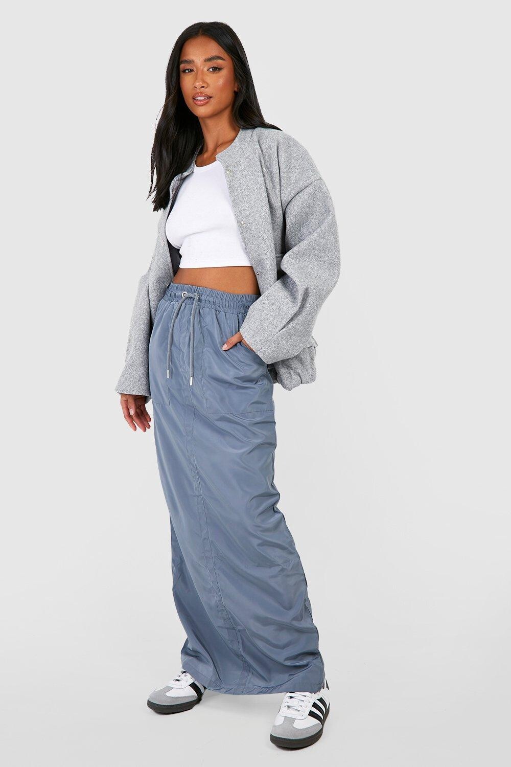 

Юбка макси с ракушкой petite Boohoo, серый