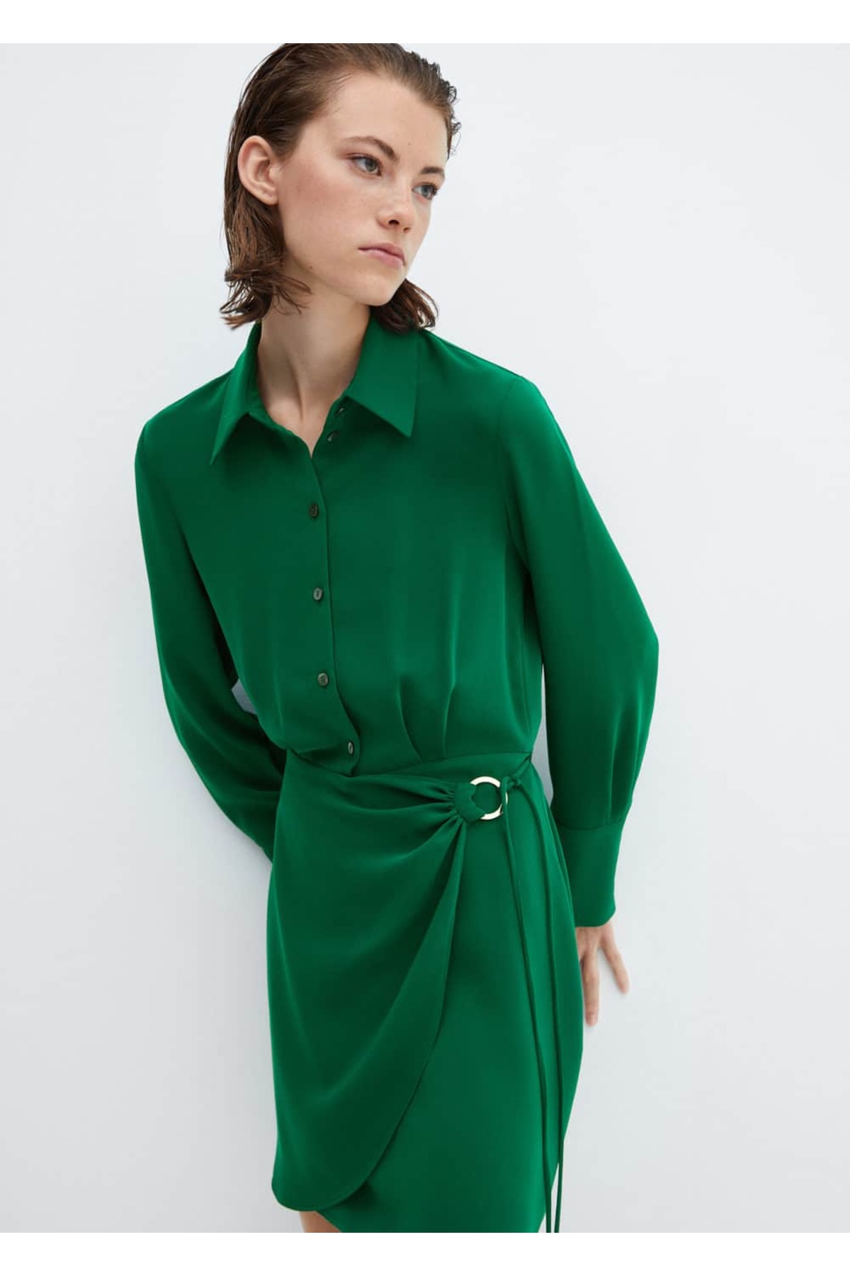 цена Короткое платье-рубашка Mango, зеленый