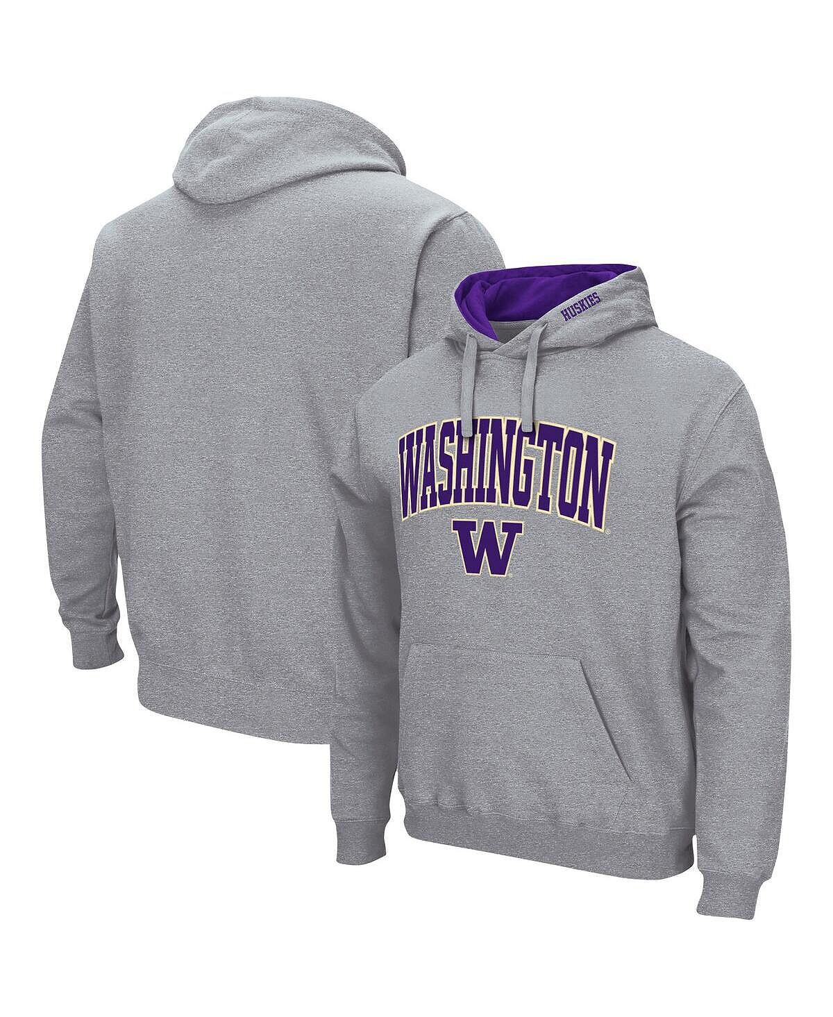 

Мужская толстовка с капюшоном washington huskies arch & logo 3.0 с меланжевым серым оттенком Colosseum, мульти