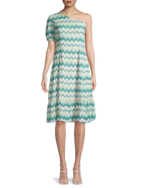 

Платье chevron с одним рукавом и заниженной талией Collective Concepts Green multicolor