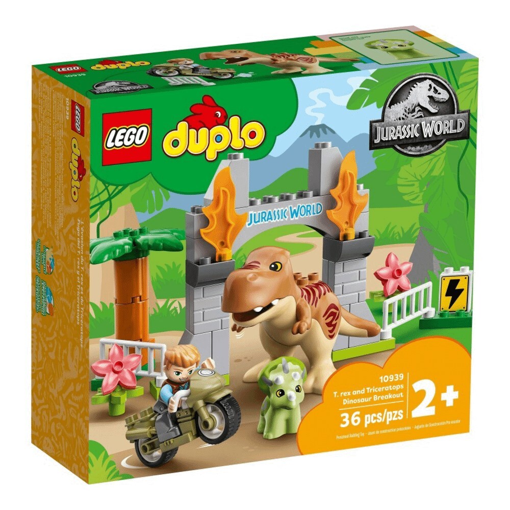 Конструктор LEGO DUPLO 10939 Побег динозавров: тираннозавр и трицератопс конструктор lego duplo jurassic world 10939 побег динозавров тираннозавр и трицератопс 36 дет