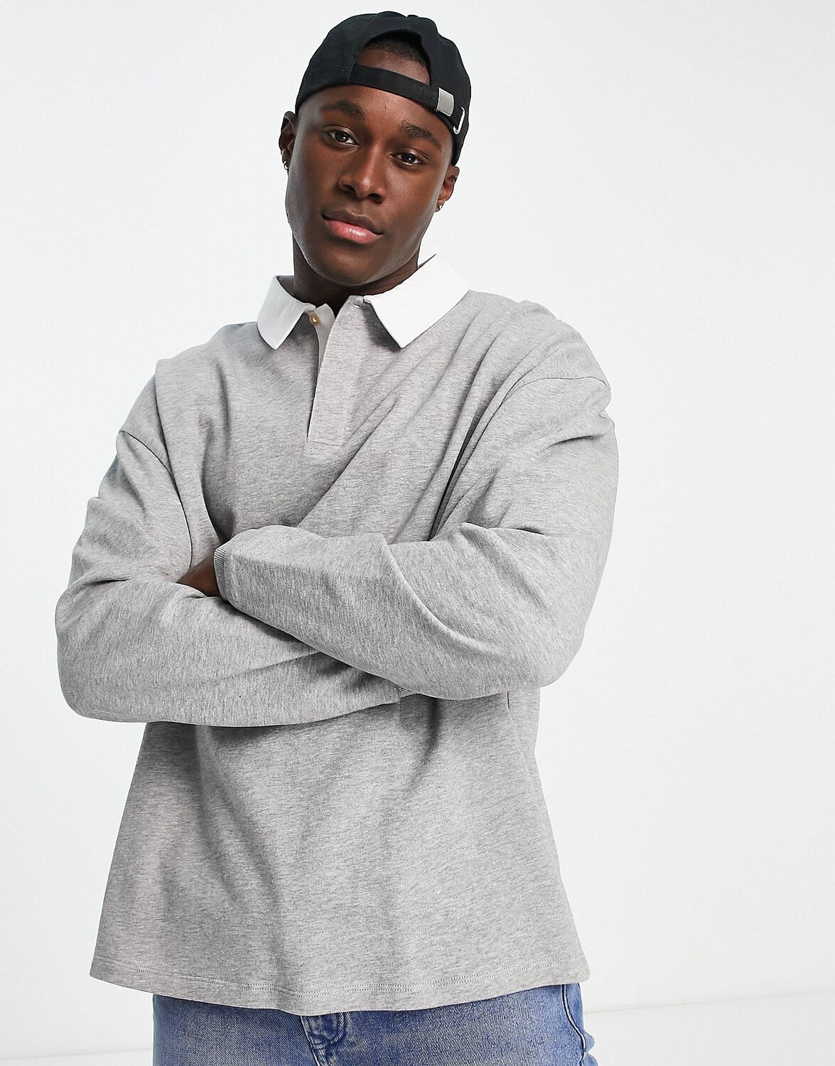 

Серая меланжевая толстовка в стиле регби оверсайз ASOS DESIGN, Серый