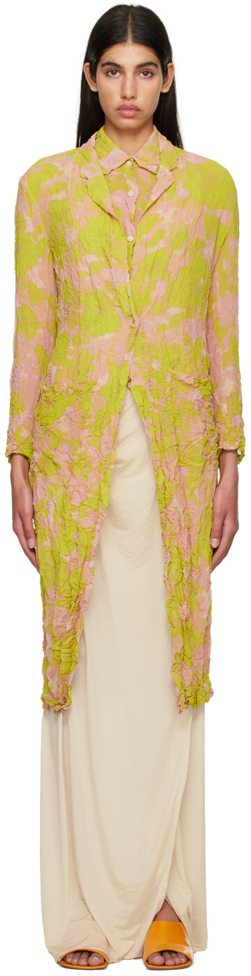 

Желто-розовое жатое пальто Dries Van Noten, Розовый