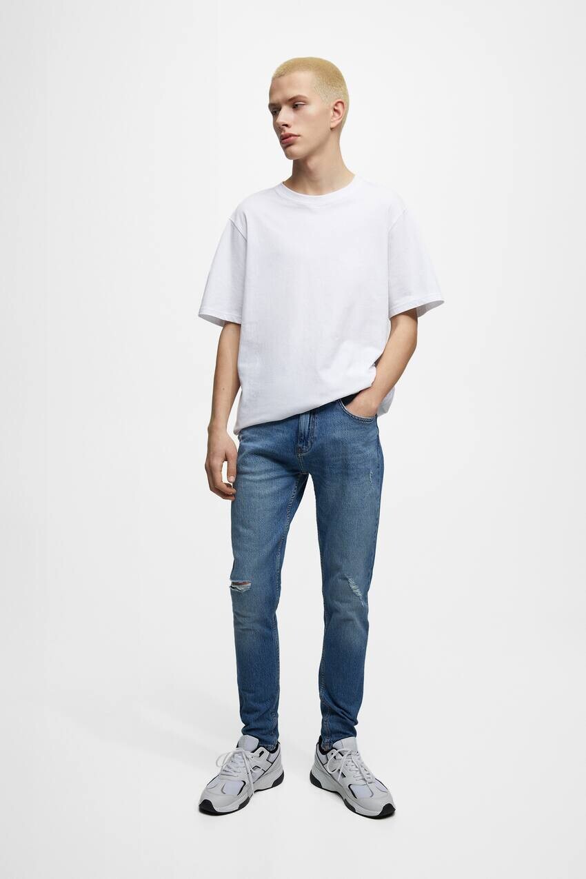 

Рваные джинсы скинни Pull&Bear, синий