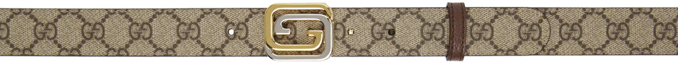 

Бежево-коричневый двусторонний ремень с застежкой G Gucci