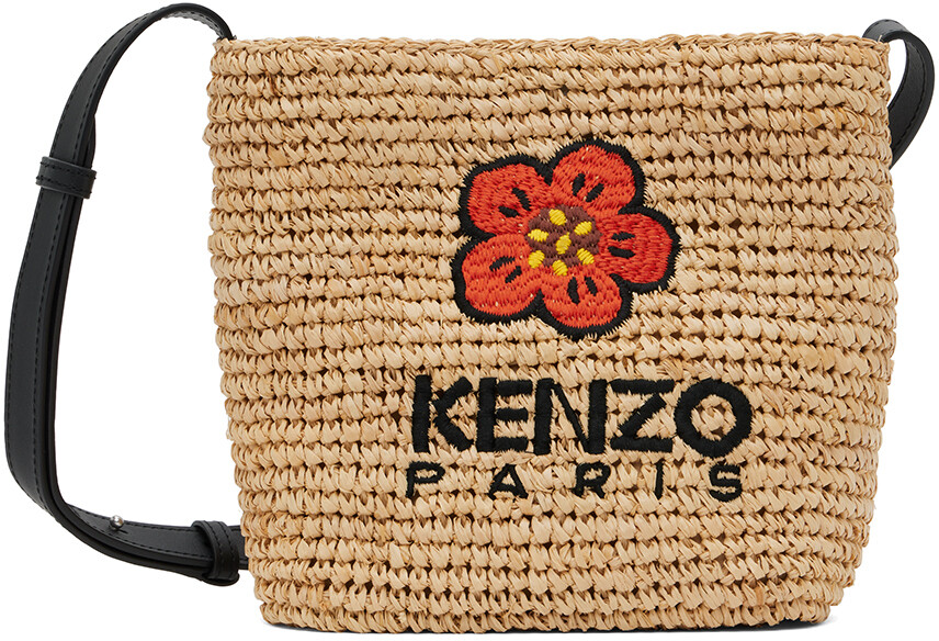

Бежевая маленькая объемная сумка с короткими ручками Kenzo Paris Boke с цветочным принтом