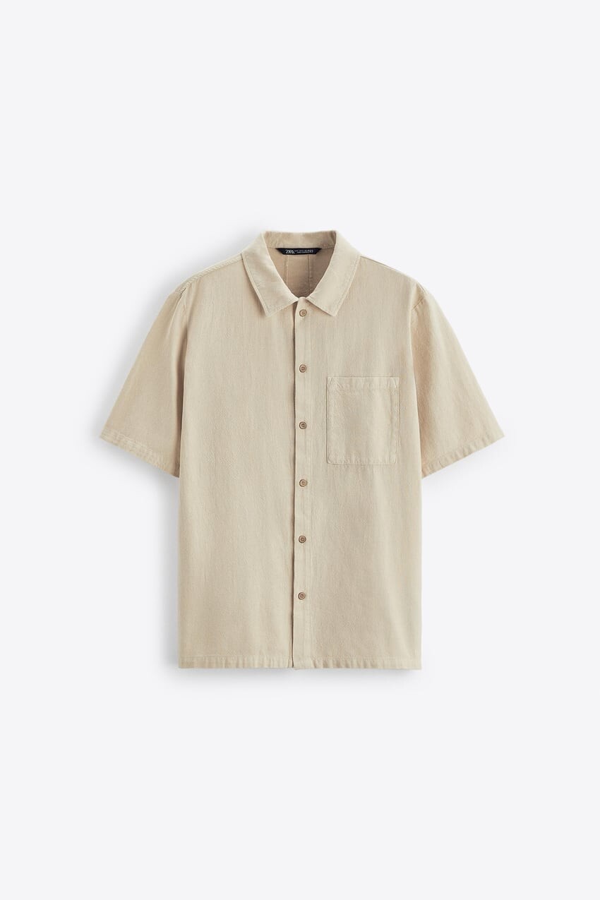 

Рубашка Zara textured with pocket, бежевый