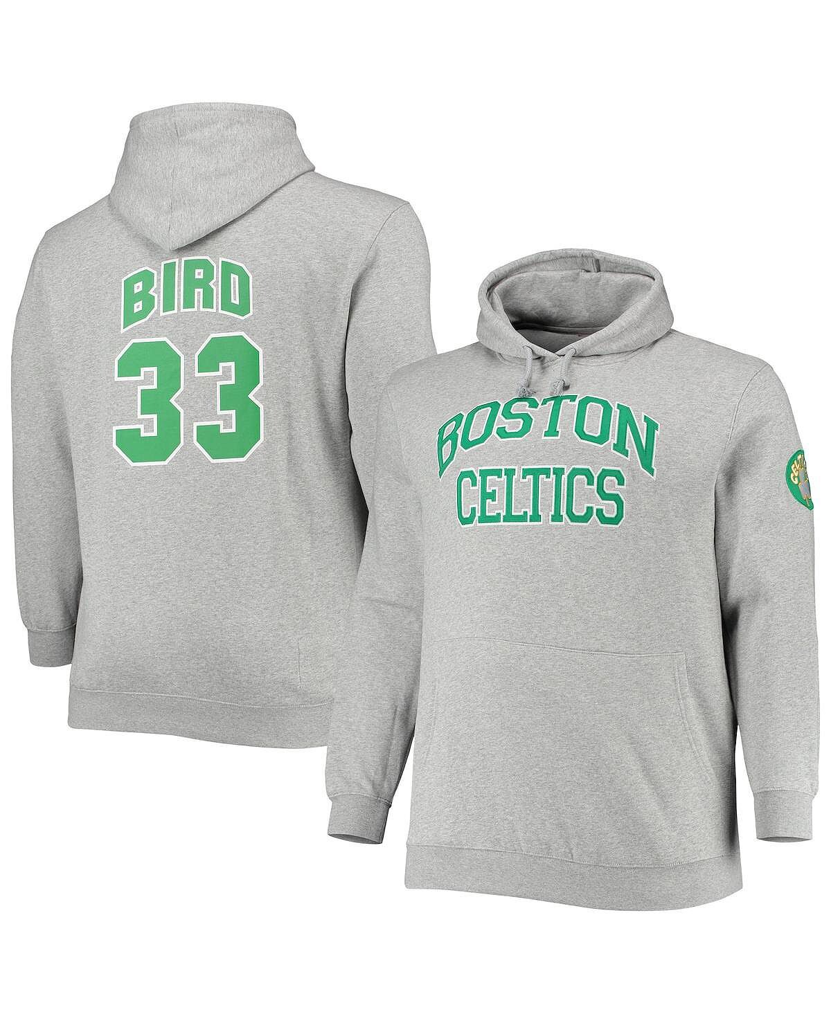 

Мужская толстовка с капюшоном larry bird heathered grey boston celtics big and tall с именем и номером Mitchell & Ness, мульти