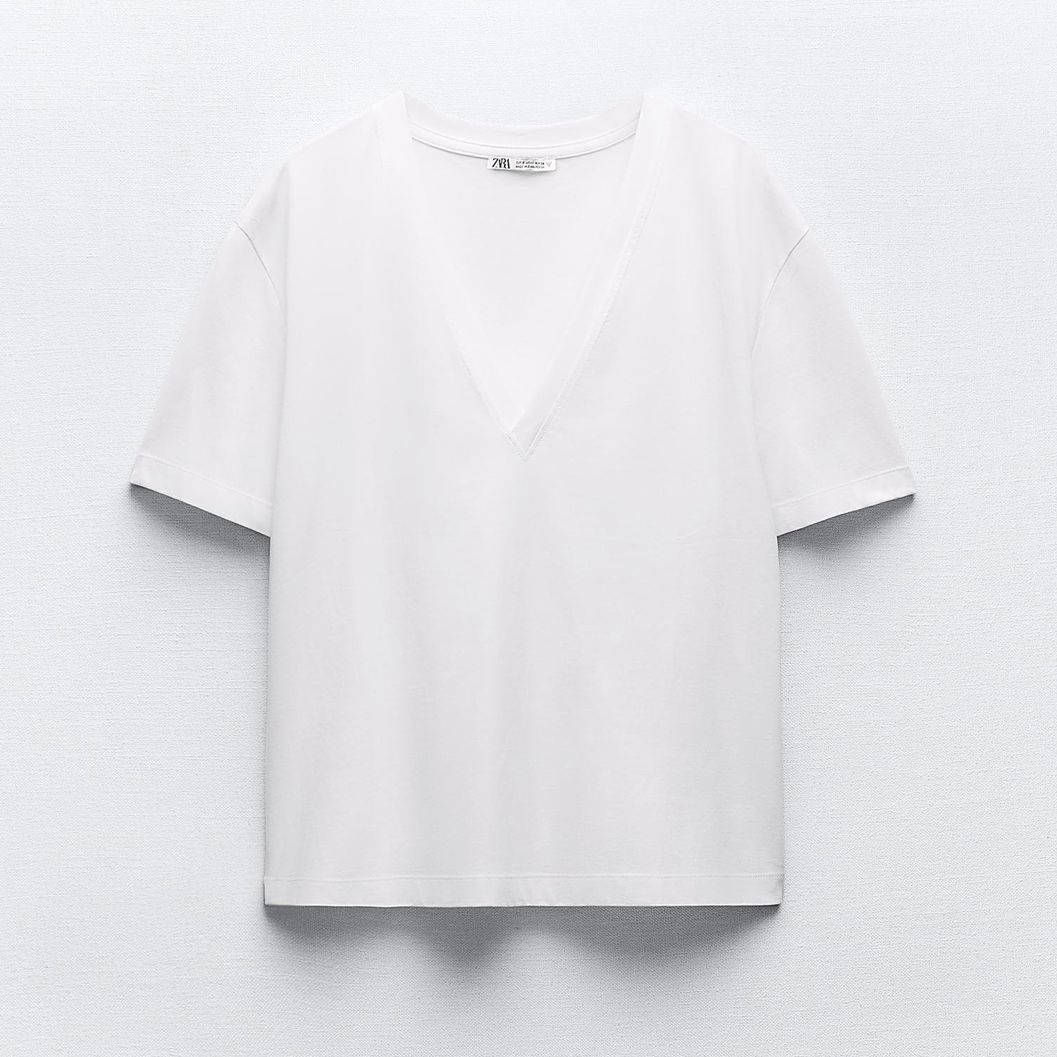 Футболка Zara Basic Cotton, белый футболка zara basic белый черный