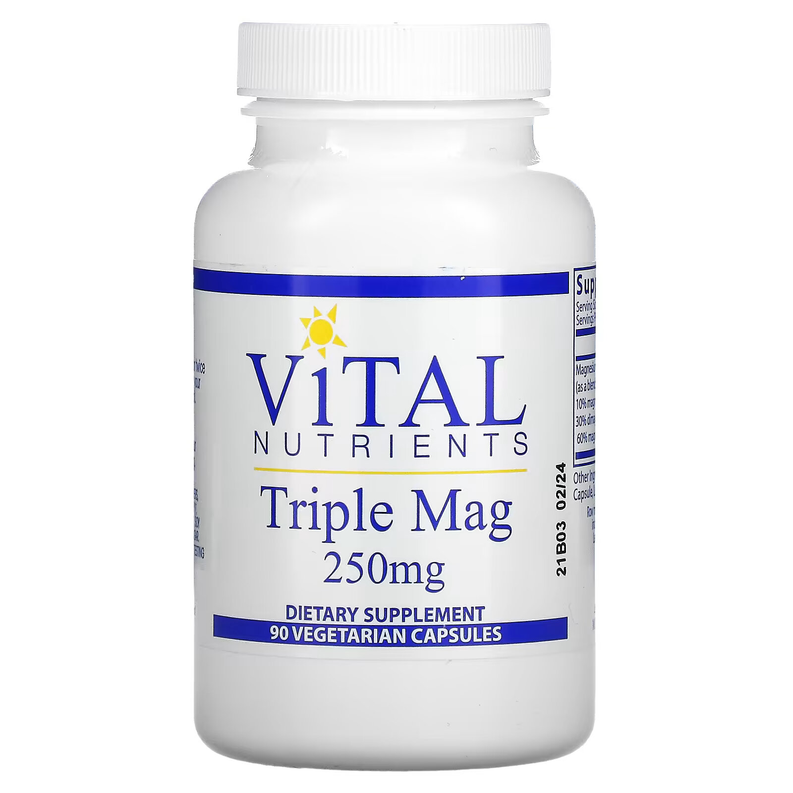 Vital Nutrients, Triple Mag, 250 мг, 90 вегетарианских капсул vital nutrients ферменты поджелудочной железы 500 мг 90 капсул