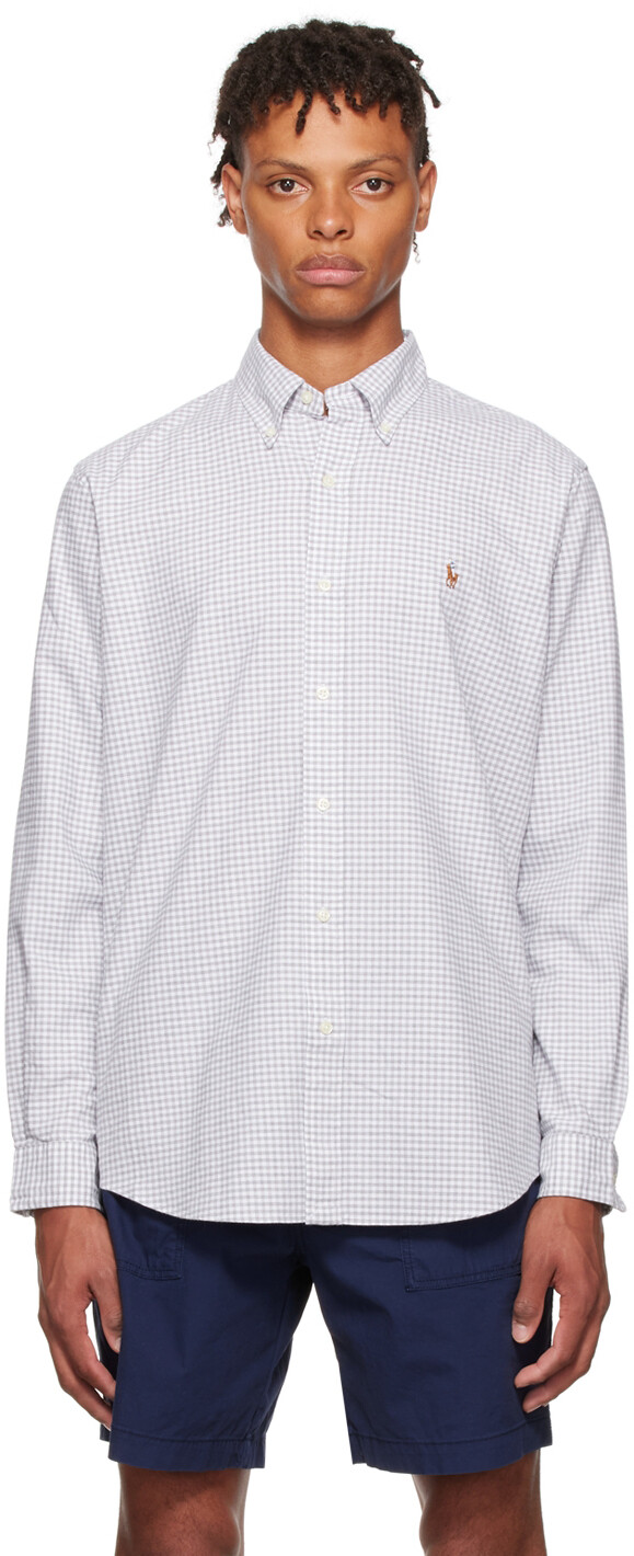

Бело-серая хлопковая рубашка Polo Ralph Lauren