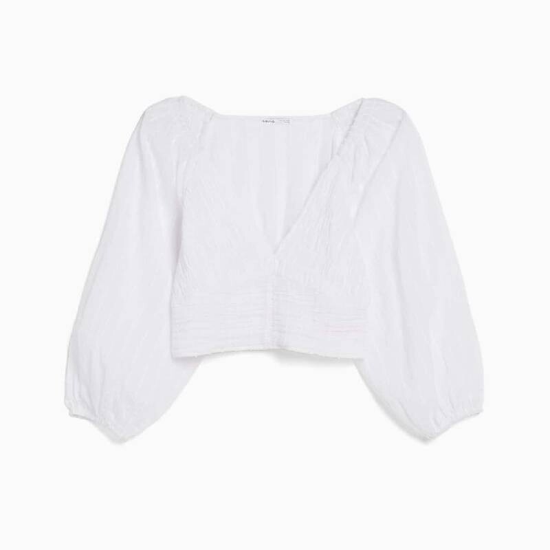 

Блузка короткая Bershka Voluminous V-neck, белый