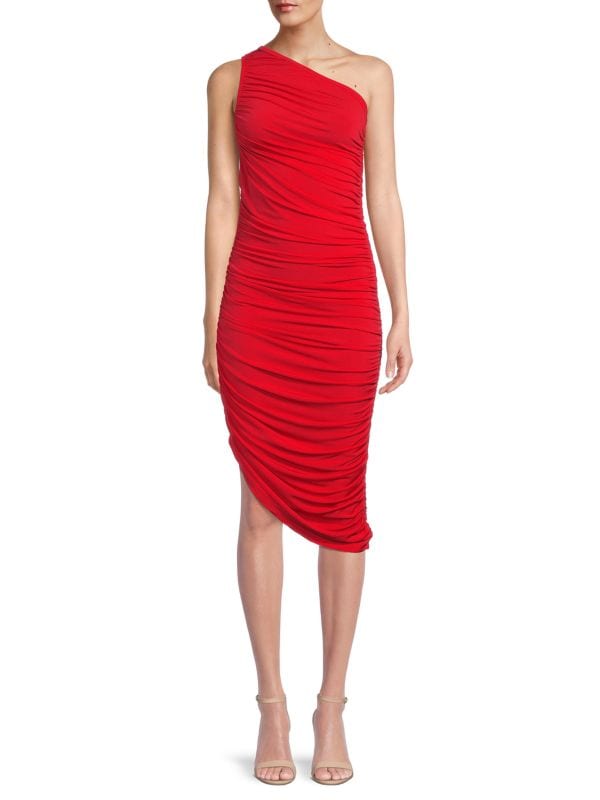 Облегающее платье с рюшами на одно плечо Renee C. Red