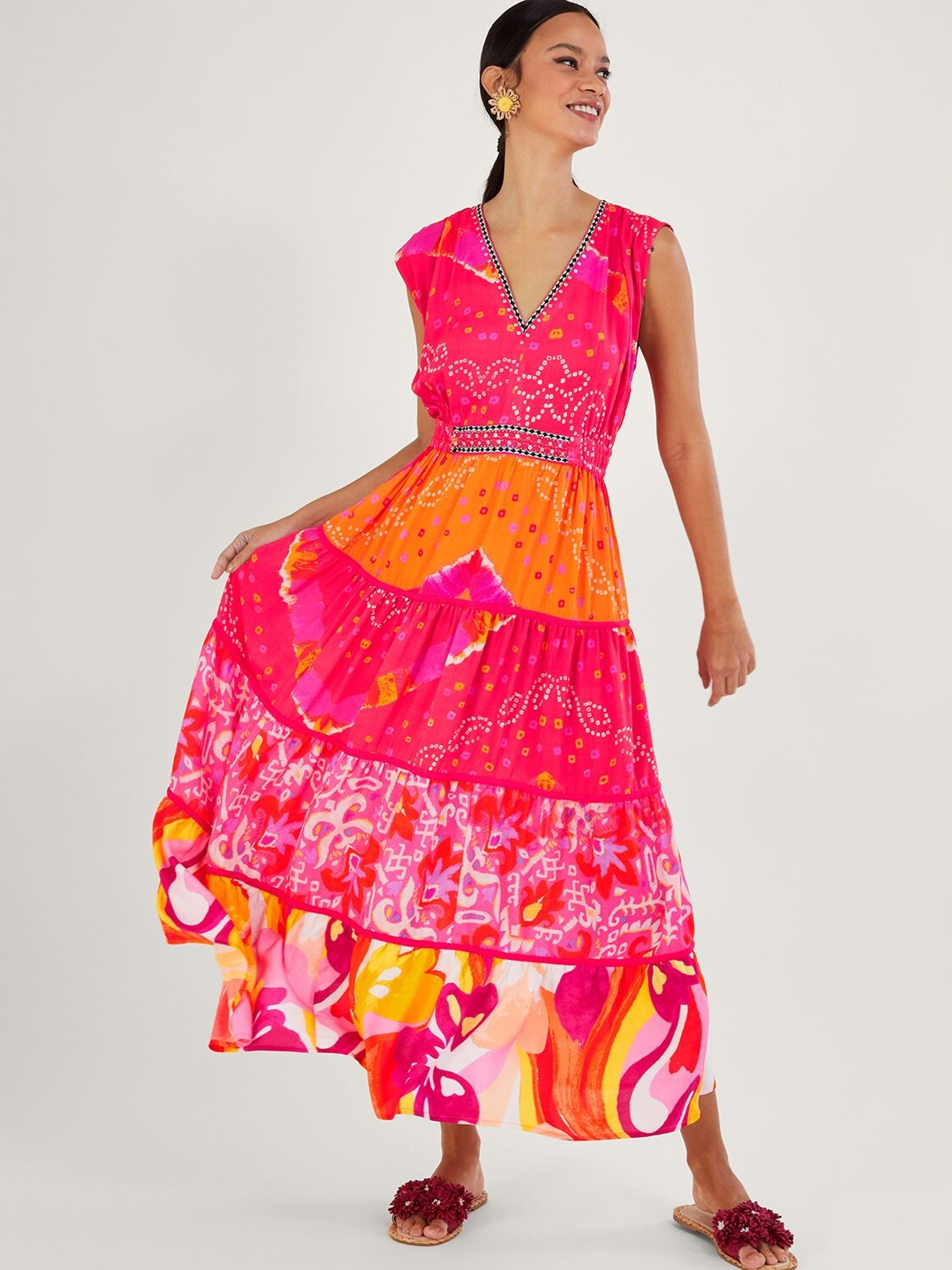 

Многоярусное платье миди Monsoon Bandini, красное