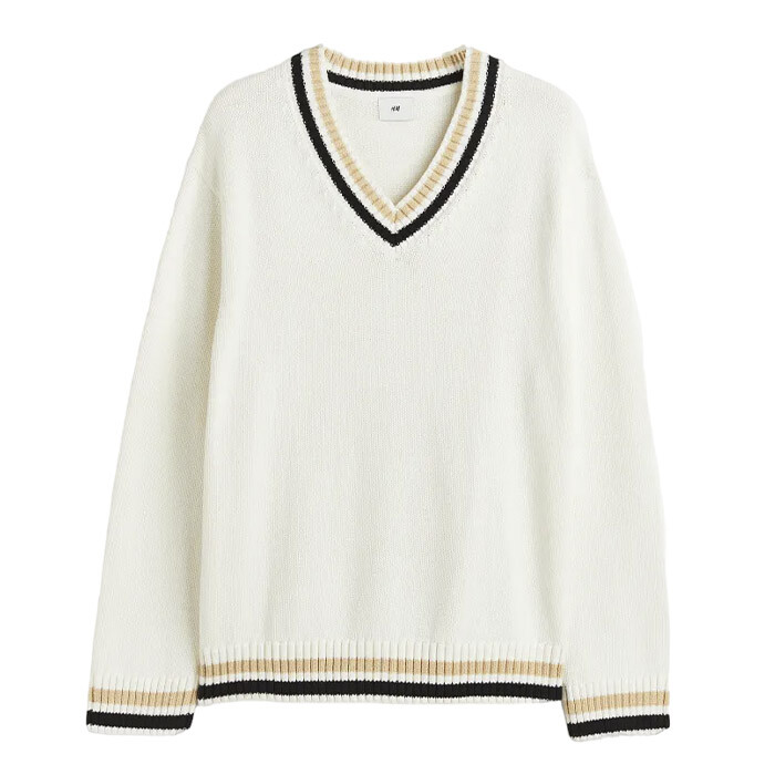 

Пуловер H&M Relaxed Fit Cotton, кремовый/черный
