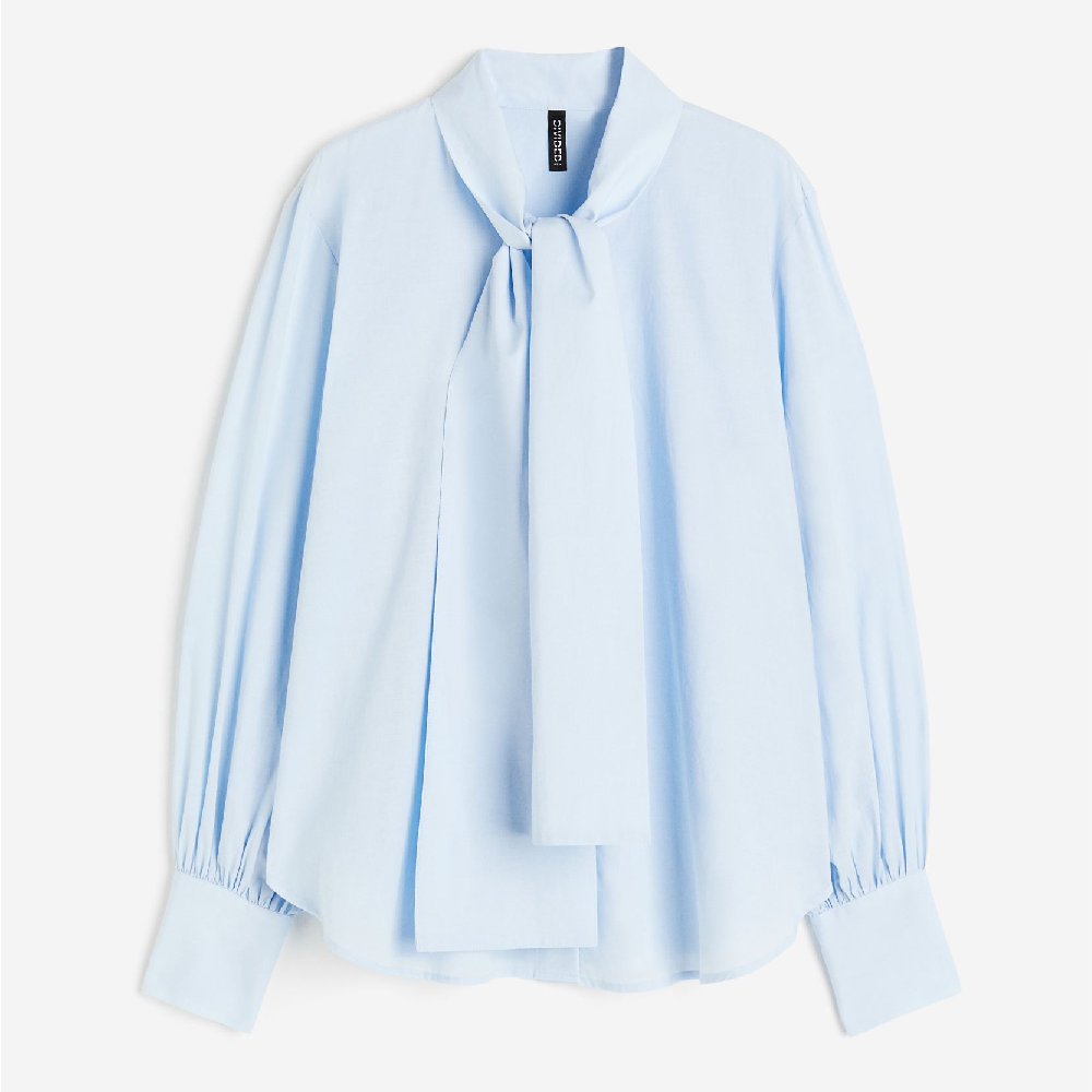 Блузка H&M Bow Collar, светло-серый блуза с бантом пудровый