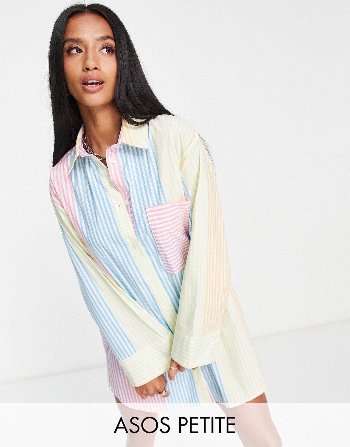 

Хлопковое платье-рубашка мини в пастельную полоску ASOS DESIGN Petite Petite