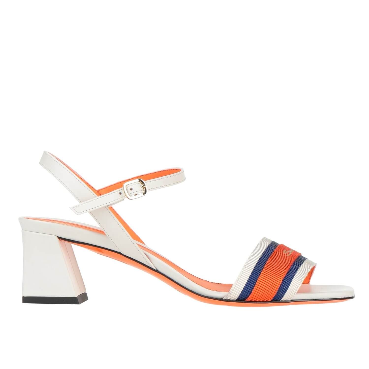 Босоножки Santoni, белый/синий/оранжевый женские мокасины из натуральной кожи на квадратном каблуке