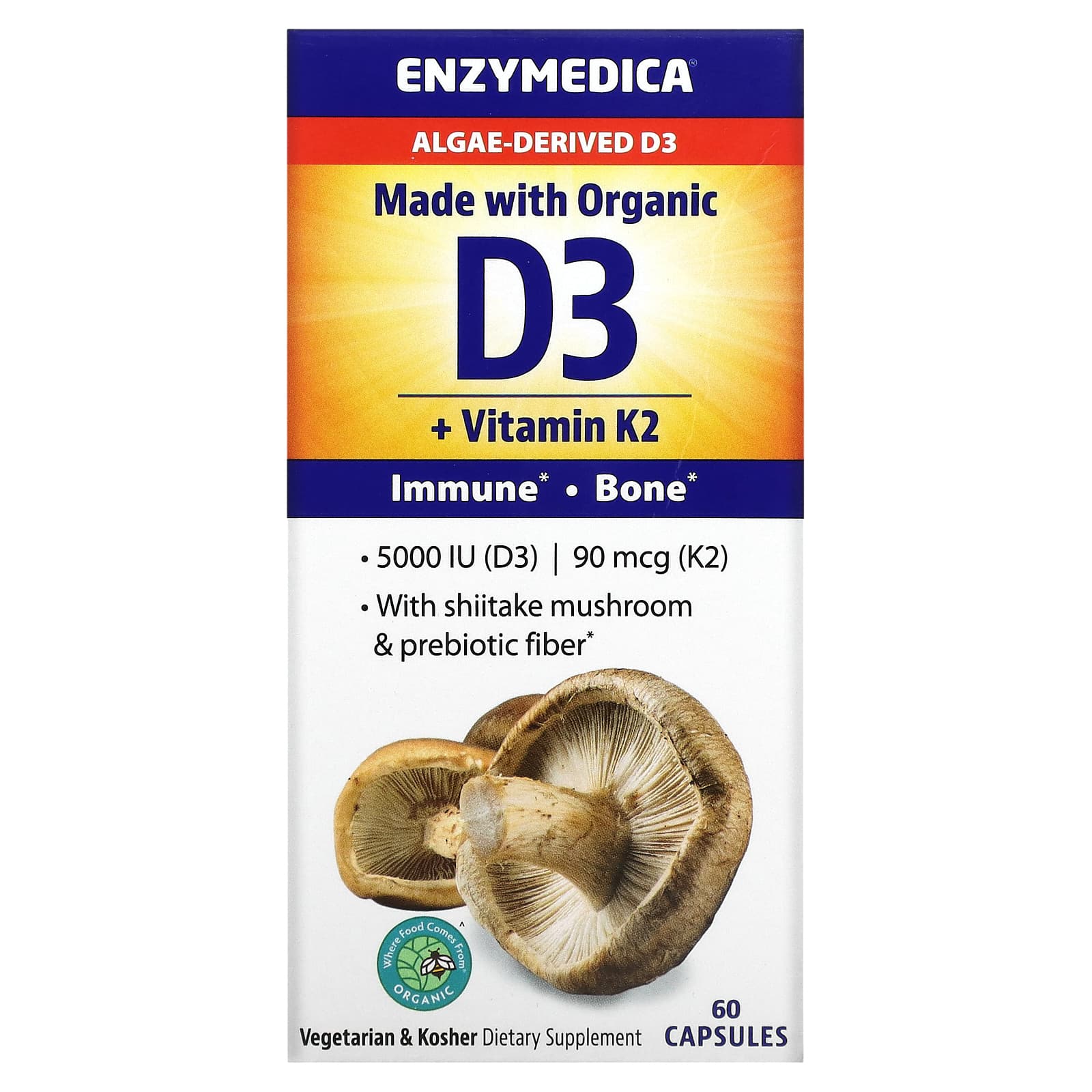 цена Органический D3 + витамин K2 60 капсул Enzymedica