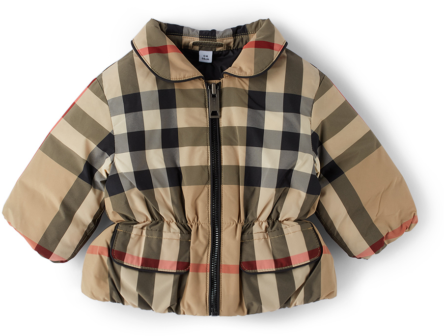 

Бежевая пуховая куртка в винтажную клетку Baby Beige Burberry