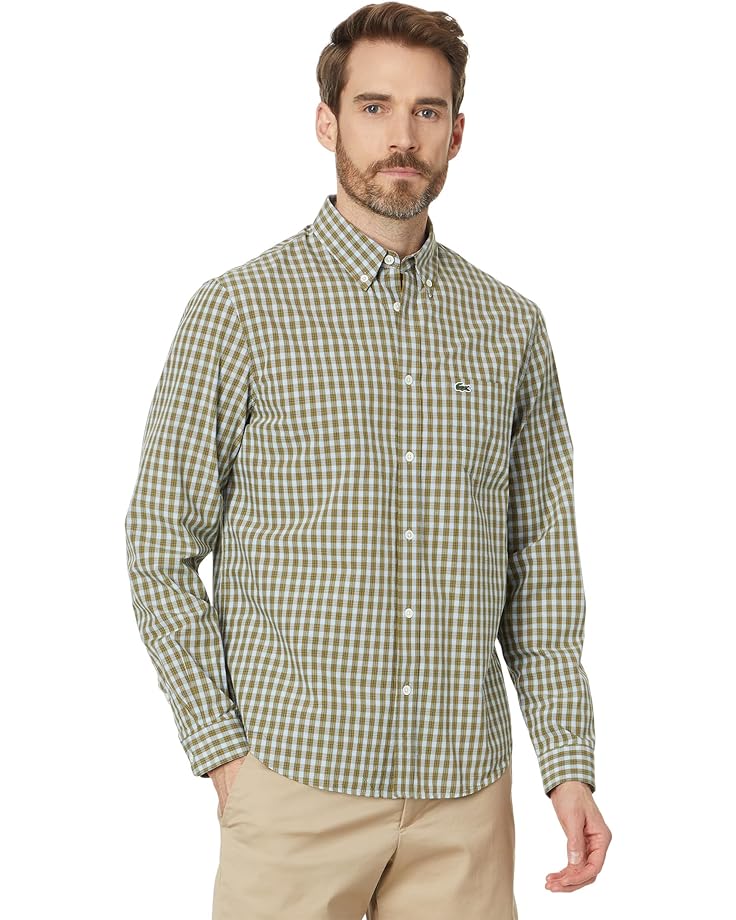 Рубашка Lacoste Long Sleeve Regular Fit Plaid Casual Button-Down Shirt, цвет Tank/Multico