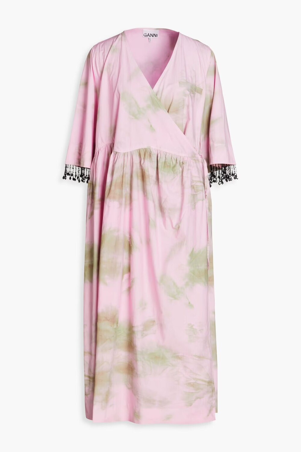 

Хлопковое платье с запахом и сборками Cherry Blossom Ganni, розовый