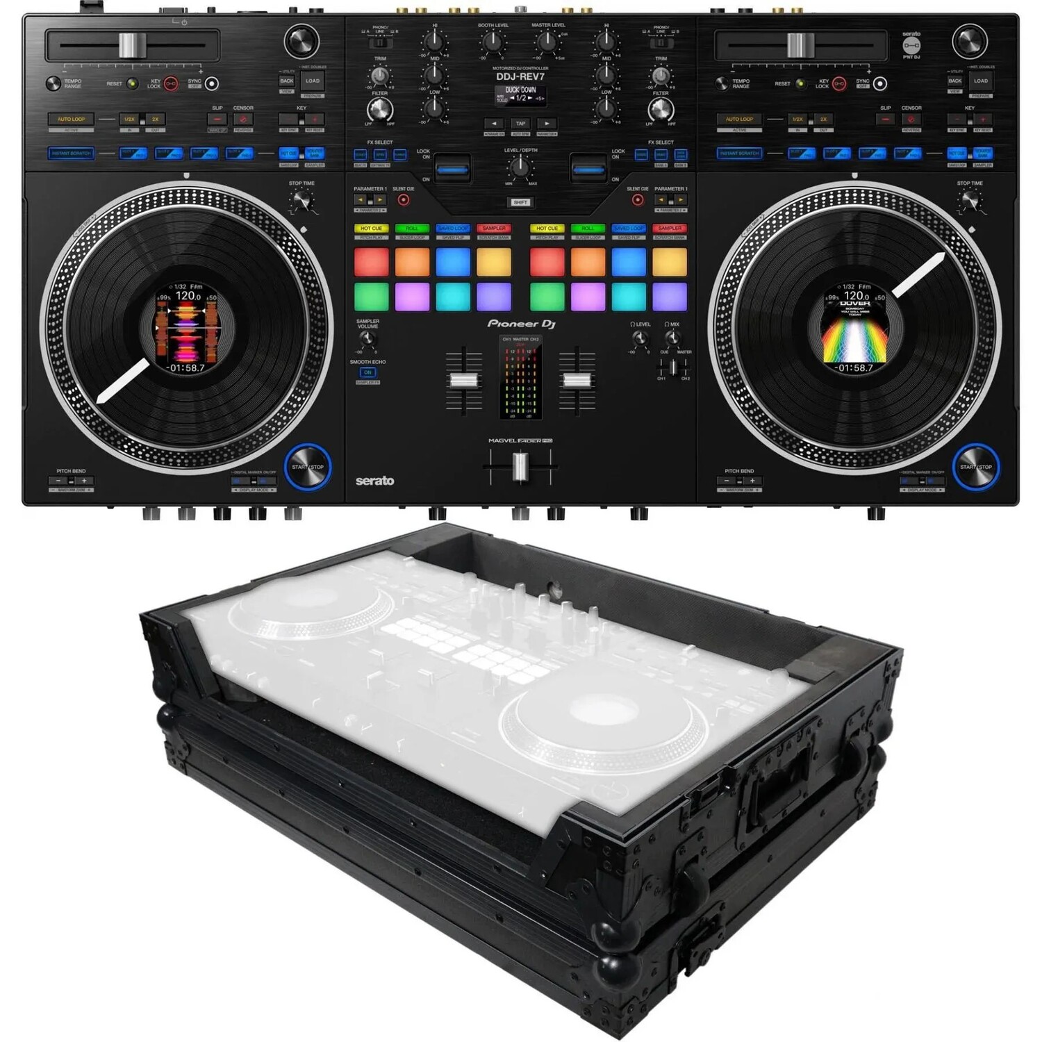 

Комплект двухдекового контроллера Serato DJ Pioneer DJ DDJ-REV7 и летного футляра