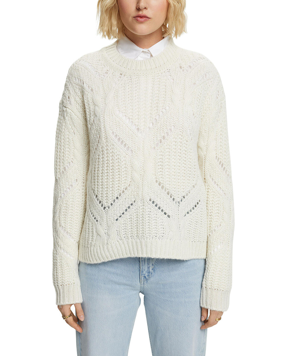 

Женский ажурный свитер из шерсти Esprit, кремовый, Бежевый