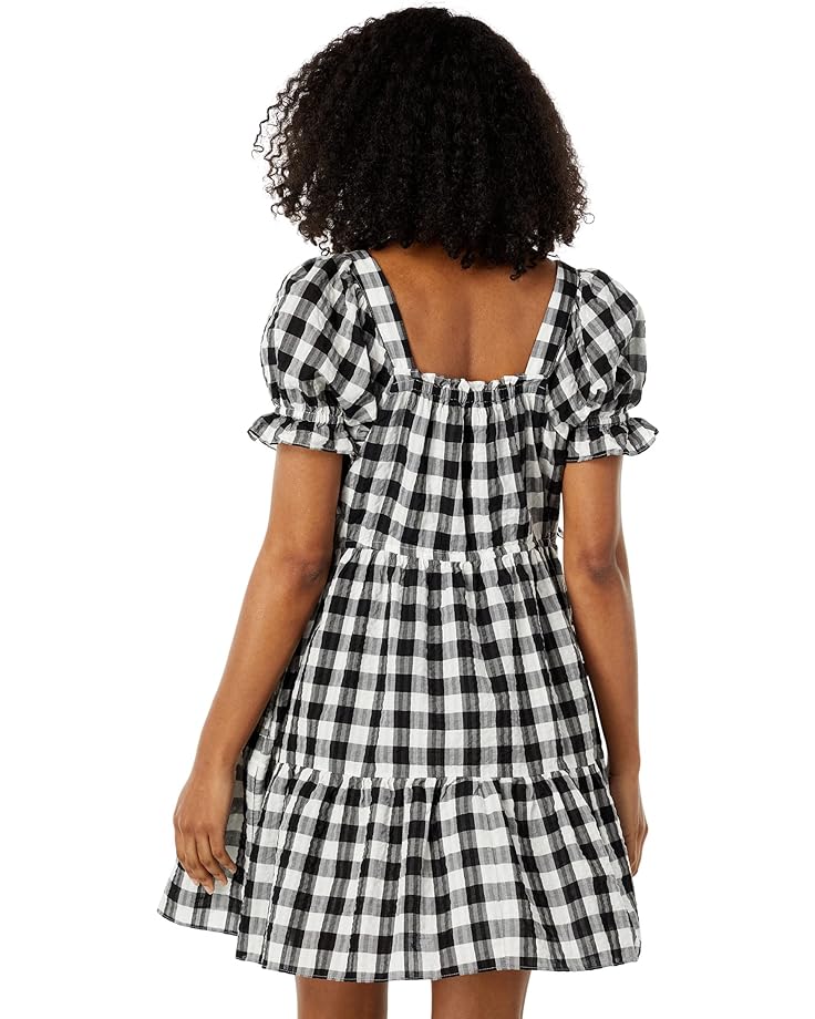 Платье Madewell Square-Neck Tiered Mini Dress in Gingham Seersucker, реальный черный платье madewell marnay flutter sleeve square neck easy mini dress реальный черный