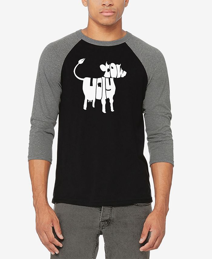Мужская бейсбольная футболка реглан с рукавом 3/4 Holy Cow Word Art LA Pop Art, цвет Gray, Black