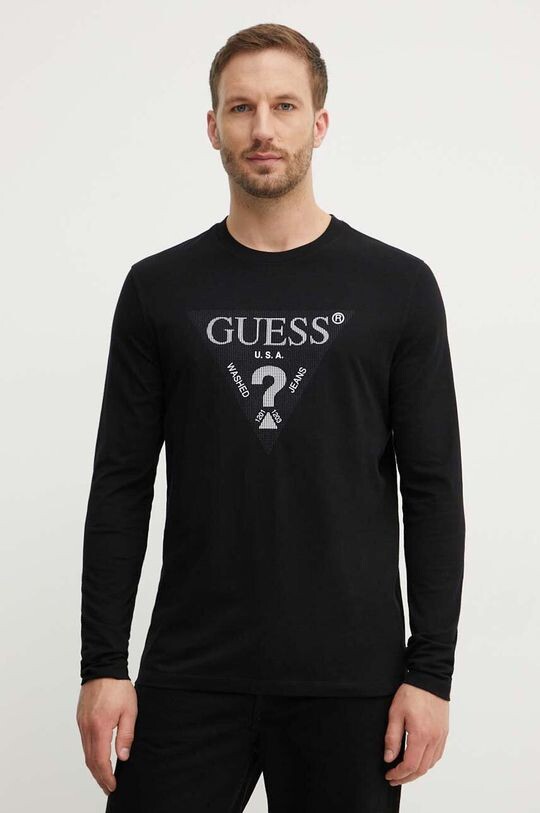 

Хлопковая рубашка с длинным рукавом Guess, черный